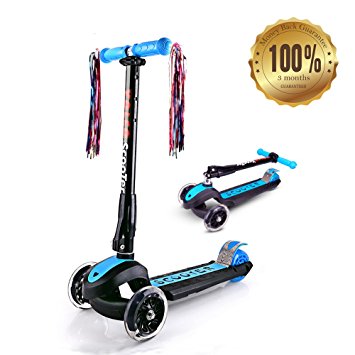 YOLEO New Generation Height Adjustable 3 Wheels Folding Kids Scooter - With Strong Aluminum Frame and Special Lovely Glowing Wheels