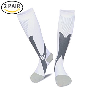 SGIN Compression Socks for Women & Men (20-30 mmHg), Graduated Athletic Use for Running, Medical, Nurses, Shin Splints, Flight Travel, Varicose Veins, Blood Circulation & Recovery (2 Pairs White)