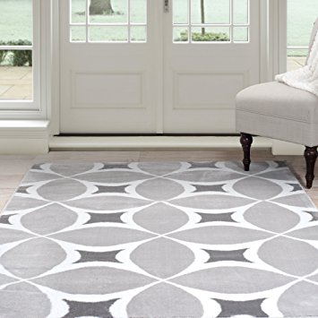 Lavish Home Geometric Area Rug, 8' by 10', Grey/White