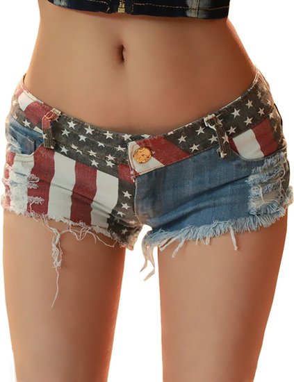 Women's Sexy American Flag Printed Shorts Denim Jeans