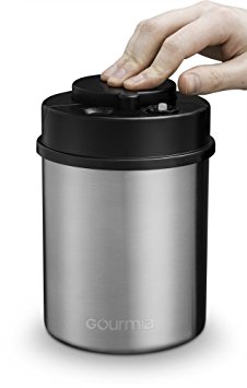 Gourmia GCC9325 Vacuum Sealed Coffee Canister – Stainless Steel Food Storage Container with Built-In Sealer and Date Indicator to Track Freshness – Protects from Heat, Moisture, UV Lights and More