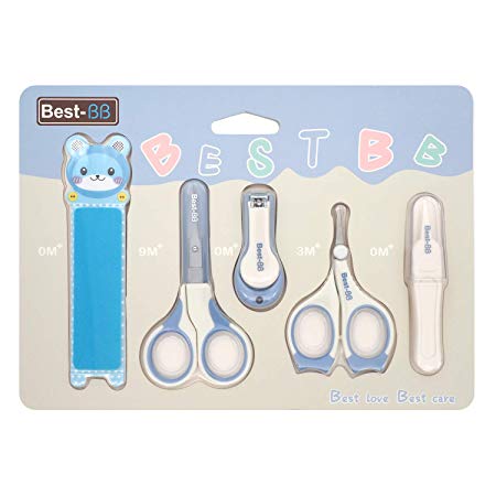 5 Pieces Baby Nail Clipper Set Including Nail Scissors and Tweezer, Kids Manicure Set Grooming Kit for Toddler, Infant Baby Nail Care Kit for Newborn (Blue)