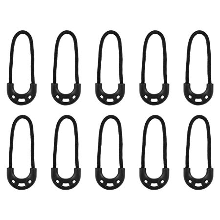 Filfeel Zipper Fixer, 10pcs/Bag EDC Black Small Pulls Cord Rope for Outdoor Travel Clothing Backpack Accessory