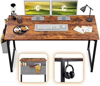 CubiCubi Study Computer Desk 55" Home Office Writing Desk, Industrial Simple Style PC Table, Black Metal Frame, Rustic