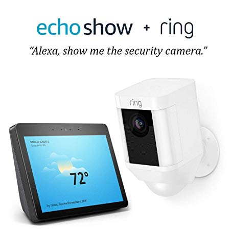 Ring Spotlight Cam Wired: Plugged-in HD security camera with built-in spotlights, two-way talk and a siren alarm, White with Echo Show (2nd Gen) - Charcoal