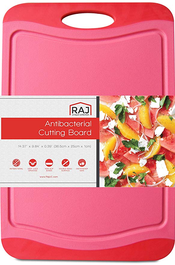Raj Plastic Cutting Board Reversible Cutting board, Dishwasher Safe, Chopping Boards, Juice Groove, Large Handle, Non-Slip, BPA Free, FDA Approved (14", Red with Dark Red border)