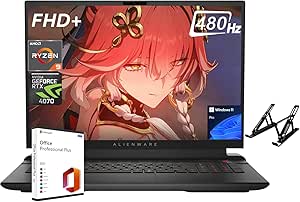 Alienware 2024 M18 Gaming Laptop, 18" FHD  480Hz Display, AMD Ryzen 9-7845HX, NVIDIA GeForce RTX 4070, 64GB DDR5, 2TB SSD, Wi-Fi 6, Windows 11 Pro, with Microsoft Office Lifetime License&Laptop Stand