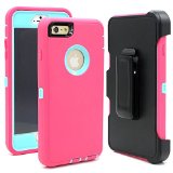 Hybrid Rubber Plastic Impact Defender Rugged Hard Case iPhone 6 Plus Protective CaseiPhone 6S Plus Protective Case Screen Protector Built-in With Belt Clip HolsterPinkLight Blue