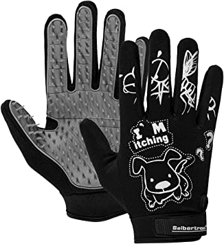 Seibertron Patented P.G.M.G-1 Pet Hair Remover/Deshedding Grooming Gloves Seven Sizes Fit All Works for Dogs, Horses, Cats and Other Animals Short Fur(1-Pair) Adult Black M