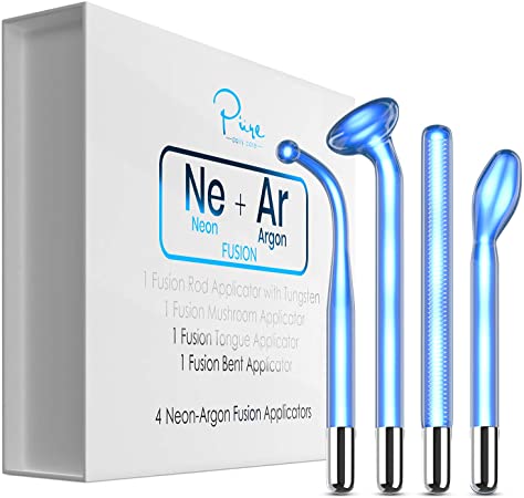 NuDerma FUSION Wand 4-Piece Set - Neon & Argon fusion glass applicators for Nuderma - Compatible with all NuDerma systems – High Frequency Upgraded FUSION Wand Set –Skin Tightening
