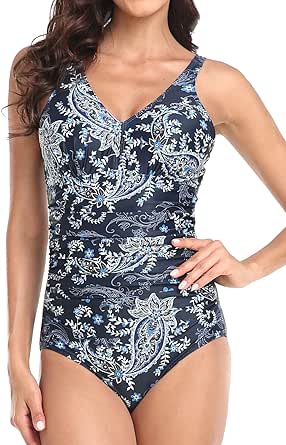 PERONA Women's Tummy Control Swimsuit One Piece Bathing Suit Vintage Printed Swimwear