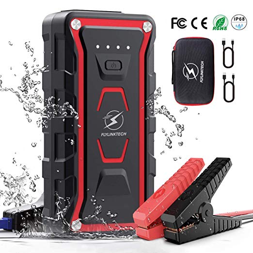 Car Jump Starter FLYLINKTECH 1500A Peak 20000mAh (All Gas or 7.0L Diesel) 12V Auto Battery Booster Portable Power Pack Dual QC3.0 USB Ports IP68 Waterproof, 2 LED Flashlights&3 Light Modes