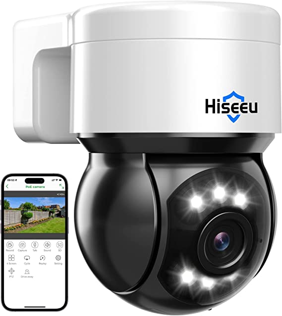 Hiseeu [Auto-Tracking] 5MP PoE PTZ Security Camera Outdoor, Home Security Cameras w/2 Way Audio, Spotlight&Sound Alarm, Color Night Vision, Human&Vehicle Detection, Remote Access, Work NVR