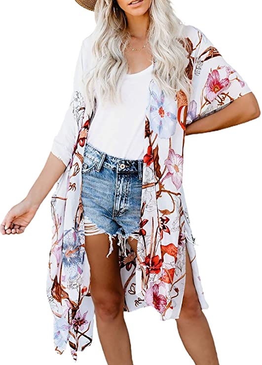 Dokotoo Womens Fashion Print Kimono Tassel Casual Cardigan Loose Cover up