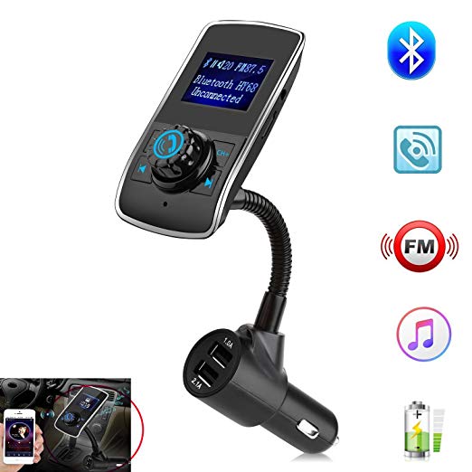Wireless in-Car FM Transmitter Radio Adapter Car Kit W 1.44 Inch Display Supports Tf/SD Card and USB Car Charger for All Smartphones Audio Players