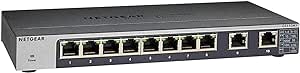 Netgear GS110MX 10 Port Gigabit/10GbE Ethernet LAN Switch (2X 10G/Multi-Gig, Plug and Play Network Switch, Desktop or 19 Inch Rack Mounting, Fanless,)Black, Grey