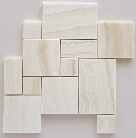 White Onyx OPUS Mini Pattern Mosaic Tile, Vein-Cut, Polished - Sample