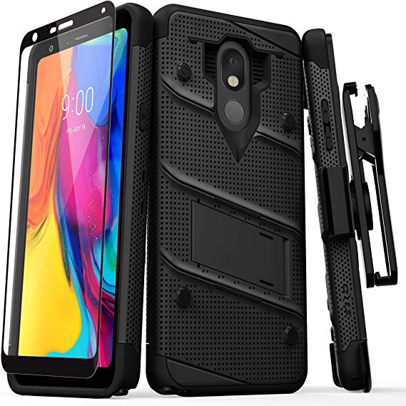 ZIZO Bolt Series LG Stylo 5 Case Military Grade Drop Tested with Full Glass Screen Protector Holster and Kickstand Black Black