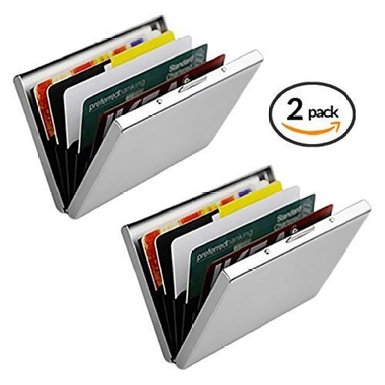 Credit Card Holder for Women and Men 2 Pack  Slim and Stylish RFID Blocking Stainless Steel Wallet Case Protector  Enjoy Premium Protection for Your Credit Cards and ID