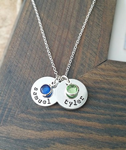 Kids Names Necklace with Personalized Discs and Birthstones // Family Jewelry - Childrens Names - Custom Gift