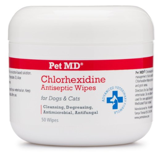 Pet MD - Chlorhexidine Wipes with Ketoconazole and Aloe for Cats and Dogs - 50 Count