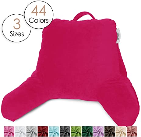 Nestl Reading Pillow, Petite Bed Rest Pillow with Arms for Kids & Young Adults – Premium Shredded Memory Foam TV Pillow - Hot Pink