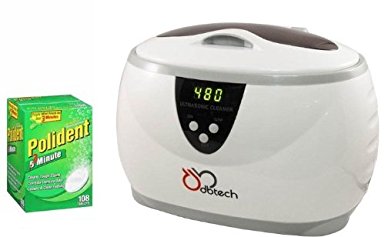 DB-Tech Sonic Sanitize Professional Ultrasonic Digital Denture Cleaning Machine - Cleans Dentures, Bite Plates or Retainers   Plus 108 Polident Double Action 3 Minute Anti-Bacterial Denture Cleanser Tablets
