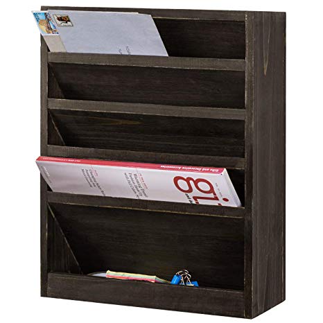 MyGift 5-Slot Coffee Brown Wood Wall Mounted Document Filing Organizer