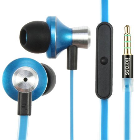 iKross In-Ear 3.5mm Noise-Isolation Stereo Earbuds with Microphone - Black / Metallic Blue for Apple iPhone 6 / iPhone 5s / iPhone 5 / iPad Air 2 / iPad Air / iPod Touch / iPad Mini and more