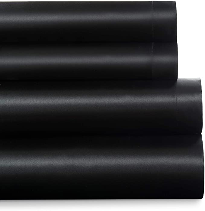 Baltic Linen Satin Luxury Sheet Set Full Black 4-Piece Set