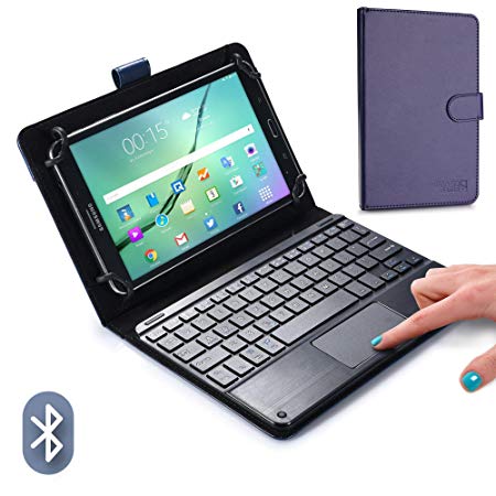 Cooper TOUCHPAD Executive Keyboard case for 8'' - 8.9'' inch Tablets | 2-in-1 Bluetooth Wireless Keyboard with Touchpad & Leather Folio Cover | Touchpad Mouse, Stand, 100HR Battery, 14 Hotkeys (Blue)