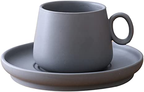 Flykee Tea Coffee Mugs, Coffee Cups with Tray Porcelain Tea Matte Ceramic Saucers Mug Macaron Home Supplies