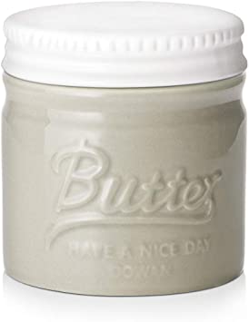 DOWAN Porcelain Butter Keeper Crock, Mason Jar Style Butter Crock, French Butter Dish with Lid, Embossed Butter Container for Soft Butter, Grey