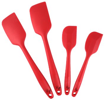 Mithium Premium Silicone Spatula Set of 4, Anti-Bacterial with Durable Lightweight Solid Steel Core, Non-stick Heat Resistant - Cherry Red