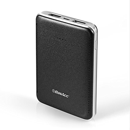 BasAcc Pocket Size 6000mAh Power Bank w/ Led, External Portable Battery Charger Fast Charging for Apple iPhone X/8/8 Plus 7 Plus/6S/ 6S Plus Galaxy S7 Edge/ S7 S8 Note 8 Nintendo Switch, Black/Silver