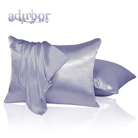 Adubor Satin Pillowcase 2 Pack Silky Pillow Cases for Hair and Skin, Hypoallergenic Anti-Wrinkle, Super Soft and Luxury Pillow Cases Covers with Envelope Closure (20''X26'', Light Blue)