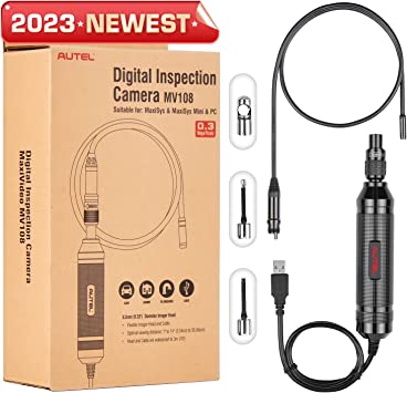 Autel MaxiVideo MV108 Digital Inspection Camera, Waterproof USB Industrial Endoscope, 8.5mm Ultra-Slim Borescope Snake Camera with Ultra Bright LED Light, Work with Autel Scanner & PC, MV105 Upgraded