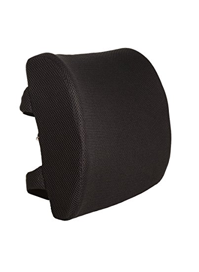 100% Pure Memory Foam Back Cushion- Relieves Back Pain. Hypoallergenic., Dual Straps. By Everlasting Comfort (Black)