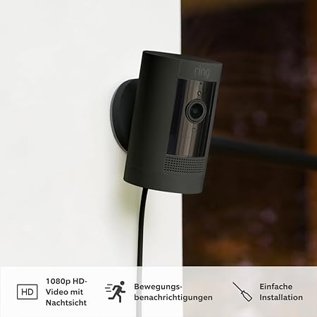 Ring Außenkamera Netzstecker (Stick Up Cam Plug-in)| Überwachungskamera aussen mit 1080p-HD-Video, WLAN, witterungsbeständig, geeignet für Haus & Grundstück, Alexa-kompatibel | 3 Sicherheitskameras