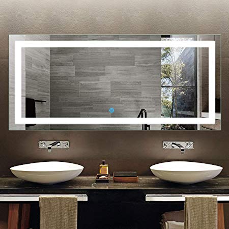 70 x 32 In Horizontal LED Bathroom Silvered Mirror with Touch Button (D-CK010-A)