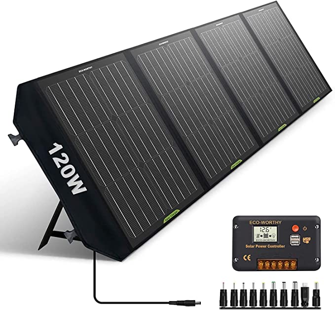 ECO-WORTHY 120W Foldable Solar Panel for Jackery Explorer/Flashfish/BALDR/Goal Zero Portable Generator Power Station, with 20A Charge Controller to Charge 12V Battery