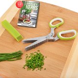Bevalig Herb Scissors - Premium Stainless Steel Multipurpose 5 Blades Kitchen Scissors Shear - PLUS Bonus Recipe eBook - with Cover and Cleaning Comb to Snip and Cut Herbs for a Healthy Meal