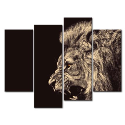 4 Panel Wall Art Painting Roar Lion Pictures Prints On Canvas Animal The Picture Decor Oil For Home Modern Decoration Print For Bathroom