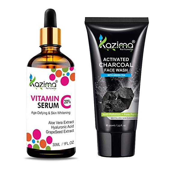 KAZIMA Combo of Vitamin C Serum 30ML & Activated Charcoal Face Wash 100ML For Unisex