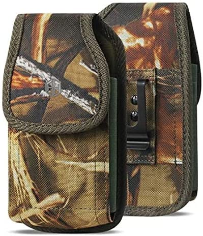 AH Hunting Tree CAMO Nylon Phone Holster w/ Belt Loop, for Android Moto iPhone 11 Pro Max XS Max iPhone 8 Plus,6S  6 Plus, OnePlus 6T Pouch Holster Holder Bag Waist Carrying Fits Thick Case (Large)