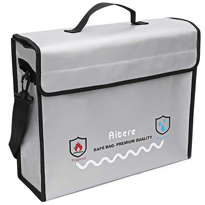 Aitere 2500°F Fireproof Bag (15"x12"x5" Inch), 2019 New-Version Fireproof Document & Money Bags - Non Itchy, Strong Three Layer Heat Protection for Cash, Valuables, Passport & Jewelry