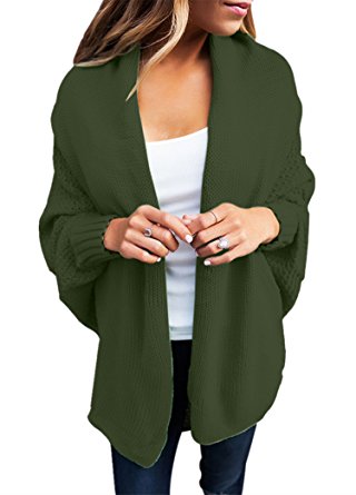 Sidefeel Women Cozy Knit Dolman Sleeves Sweater Draped Open Cardigan Tops