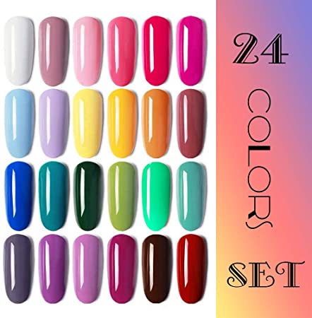Vishine Gel Nail Polish 24 Colors Set Soak Off Gel Nail Polish Kit Nail Art Manicure Pedicure New Starter Pretty Color Collection Gift Set