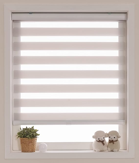 Cordless Custom Zebra Roller Shades and Blinds [Cordless Basic, Grey, W 24 x H 64 inch] Dual Layer Sheer or Privacy Light Control, Day and Night Window Drapes, 24 to 70 inch Wide