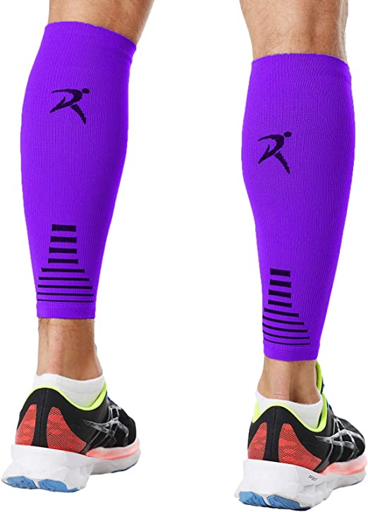 Rymora Leg Compression Sleeve, Calf Support Sleeves Varicose Vein Treatment for Legs & Pain Relief for Men and Women, Comfortable and Secure Footless Socks for Fitness, Running, and Shin Splints – Purple, Medium (One Pair)